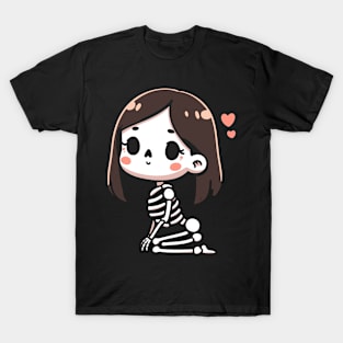 Cute Skeleton Girl Posing for Selfie | Halloween Kawaii Design for Girls T-Shirt